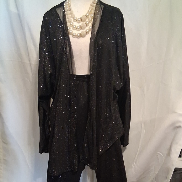 Elegant Black Sequin Women's Jacket And Pants. Size Xl - Picture 1 of 12